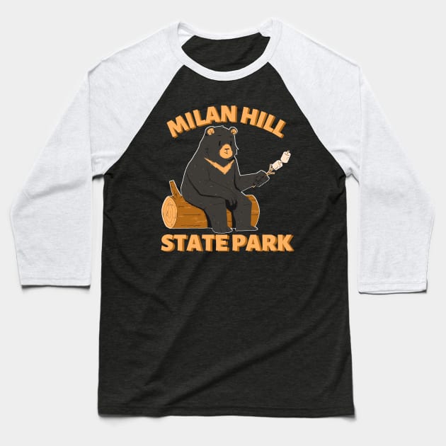 Milan Hill State Park Camping Bear Baseball T-Shirt by Caring is Cool